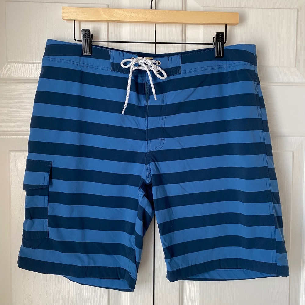 J.Crew Board Shorts Mens 33 Blue Striped Cargo Pocket Swim Trunks K8187 beach